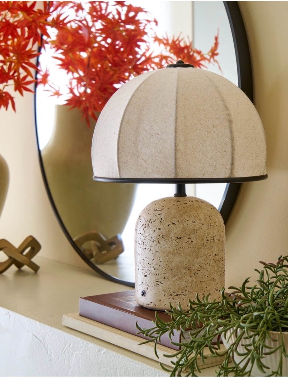 Better Homes & Gardens Rechargeable 14in Gourd Stone Table Lamp Fabric Dome